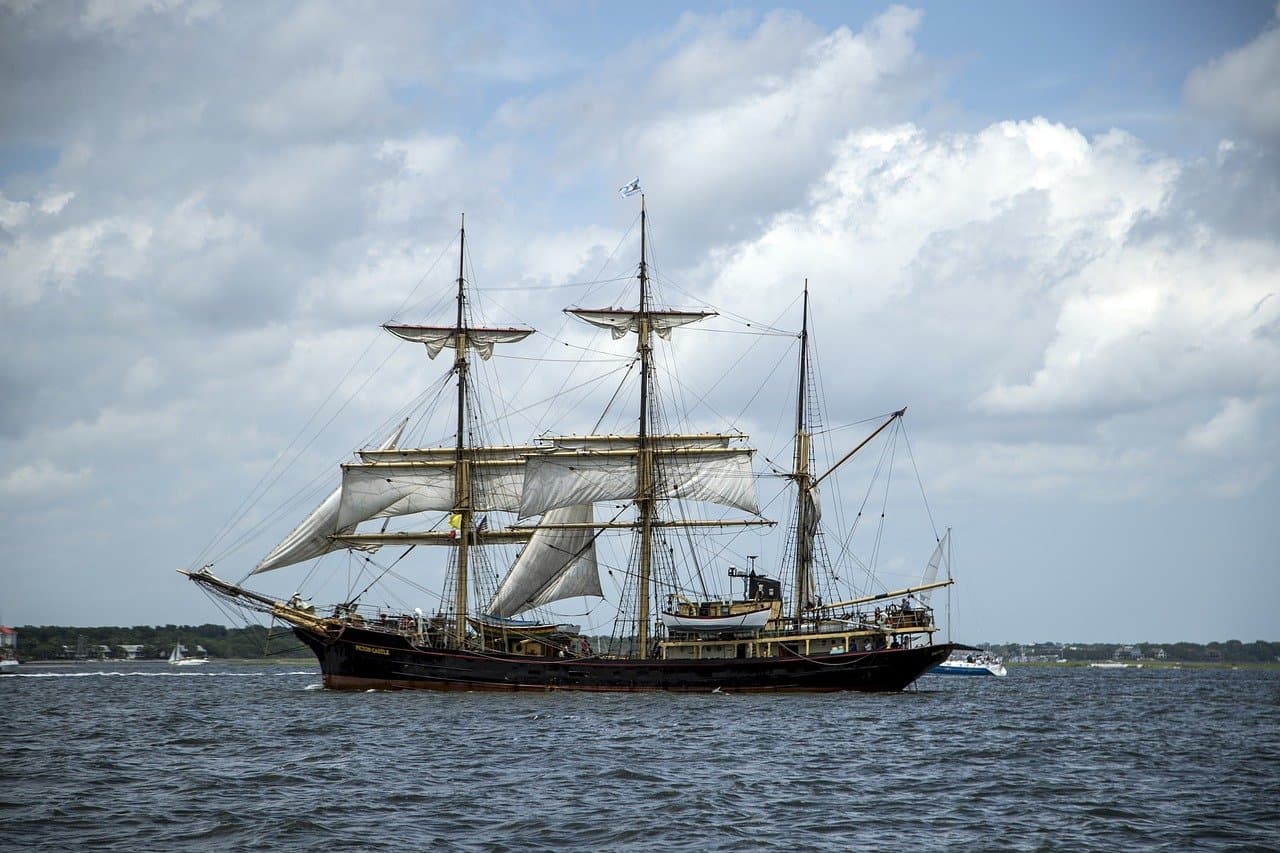 A tall ship at sea