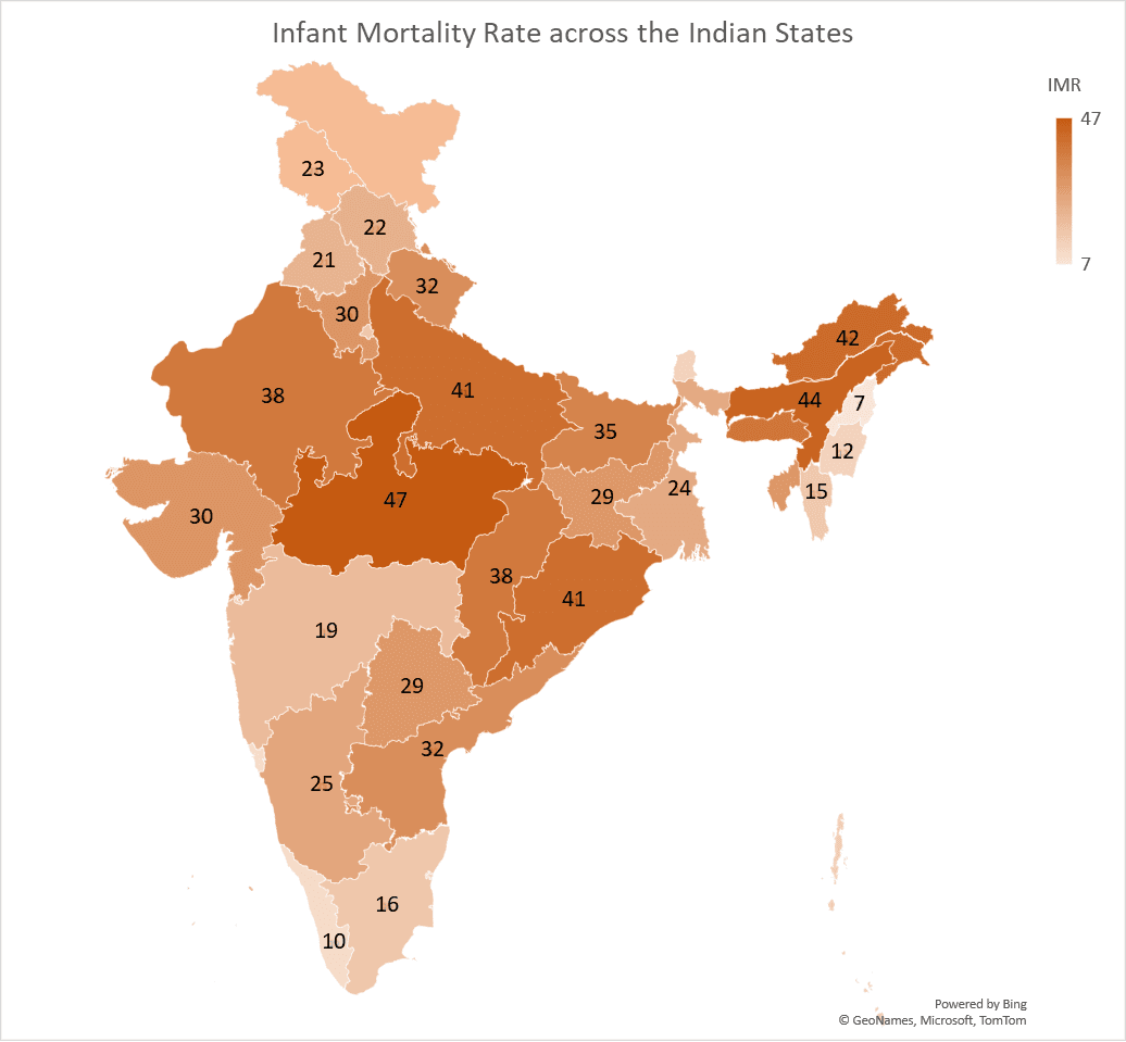 Infant mortality rate, India, 2017