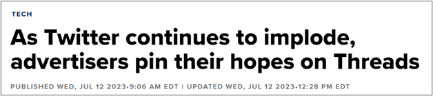 Headlines on the launch of Meta's Threads app